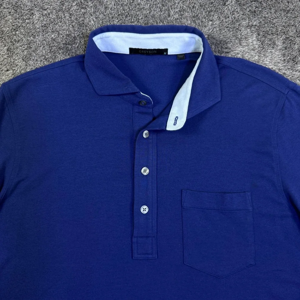Greyson Mens Crewe Cup Pima Cotton Modal Blend‎ Pocket Polo Shirt Blue Size M